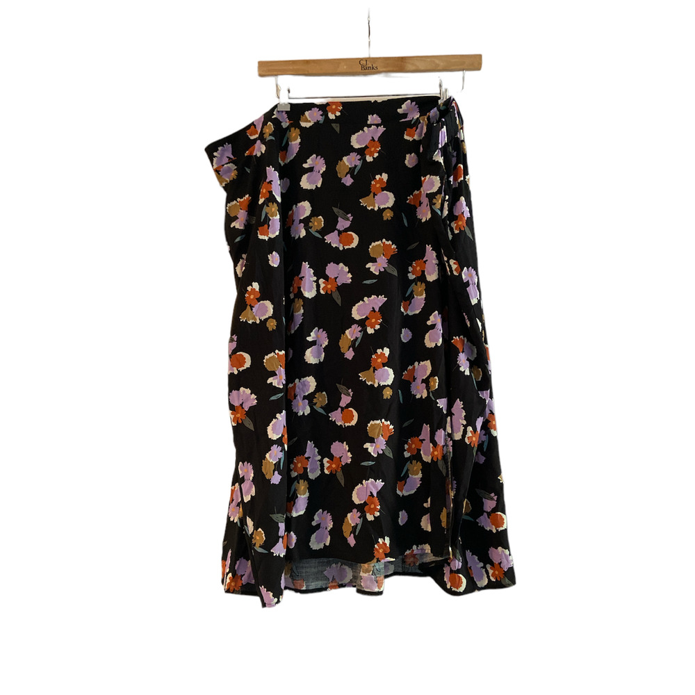 Ava & Viv Black Floral Skirt with Side Slit 4X